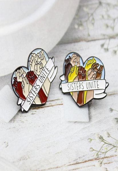 

sisters unite feminism brooches heartshaped power all races unite brooch enamel friend banner metal jewelry gift1092337, Gray