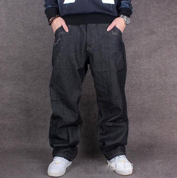 

whole new fashion embroidery skateboarder jeans mens baggy jeans mens hip hop wide leg denim pants men plus size 42 448975369, Blue