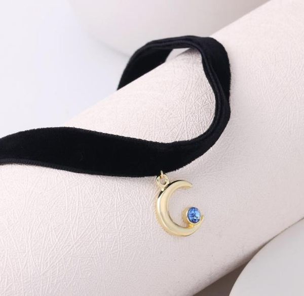 

new cute star moon pendant black velvet rope charms choker collar necklace female collier bijoux girls gift efn018v7512160, Silver