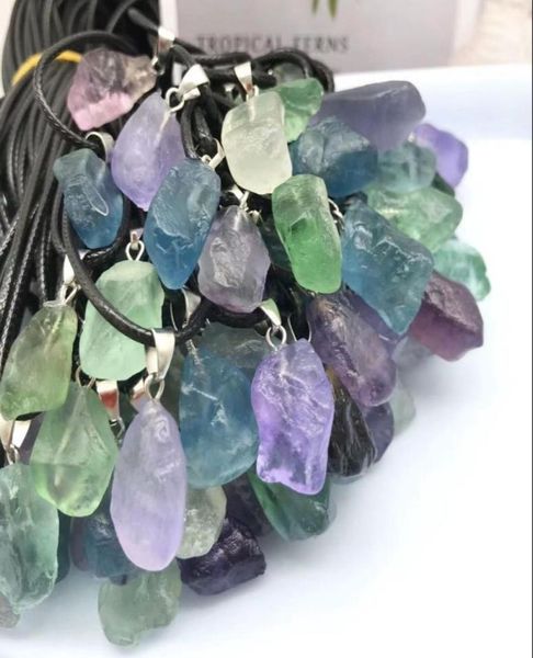 

natural amethyst fluorite crystal pendant necklace energy stone healing meditation yoga gift whole7168329, Silver