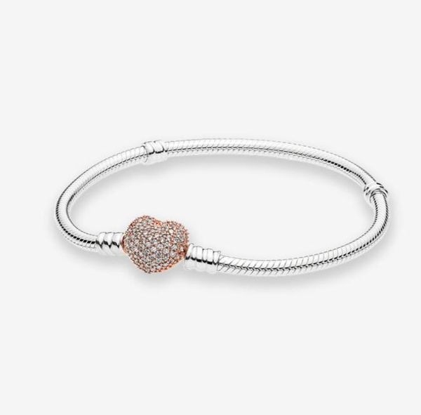 

18k rose gold heart clasp chain bracelet women girls wedding gift with original box for 925 sterling silver charms bracelets9757425, Golden;silver