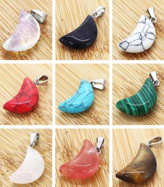 

natural stone turquoises quartz crystal tiger eye opal charms moon pendants for diy jewelry making necklace accessories1167361, Bronze;silver