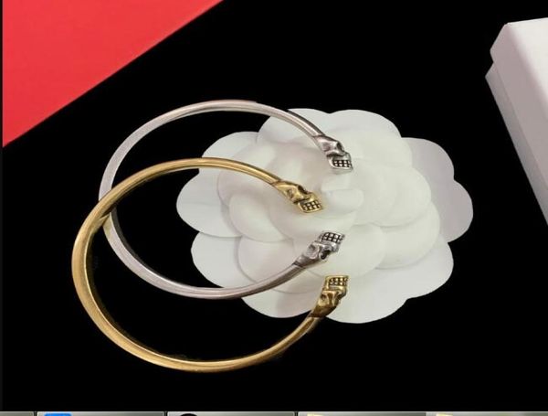 

double skull head bracelets gold silver punk bangle men women gothic opening skeleton open couple wedding bracelet mbgf02 style hi1802589, Golden;silver