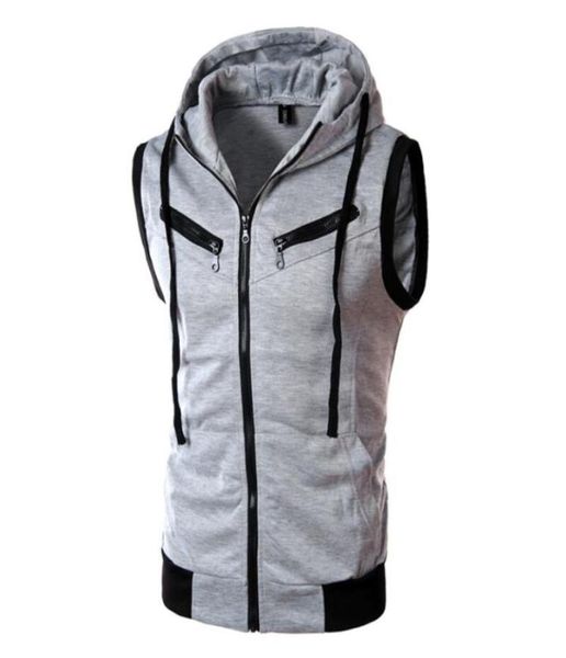

solid color men hooded waistcoat fashion male sleeveless jacket zipper pocket gilet casual cotton men vest plus size xxxl6556552, Black;white