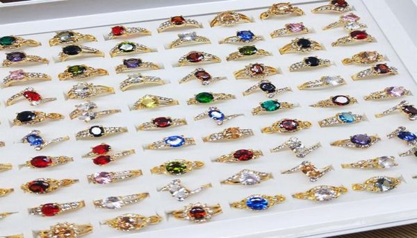 

50pcslot colorful natural stone rings for women ladies gemstone jewelry fashion ring mix styles valentine039s day gift4606864, Golden;silver