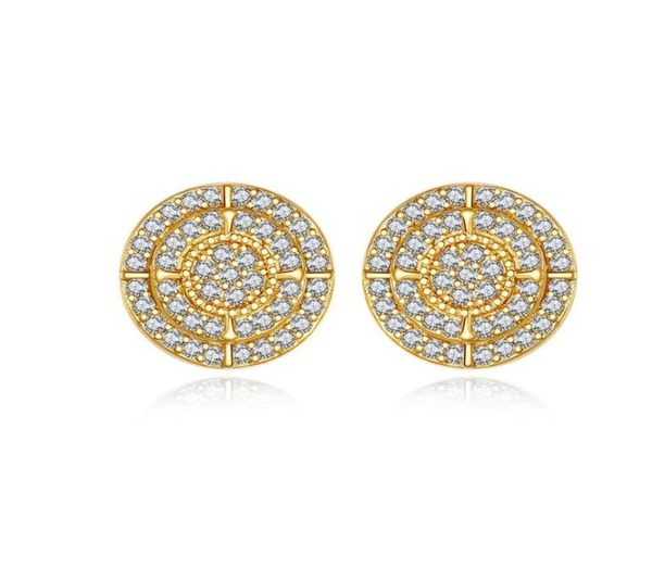 

hip hop men039s stud earrings round shape shining white zircon dangle earrings bling gold plated jewelry whole9302995, Golden;silver