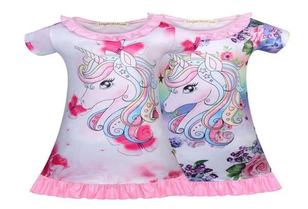

sweet baby ins new summer unicorn print girls pajamas dress nightdress summer unicorn dress girl short sleeve pajams dresses uni6020566, Red;yellow
