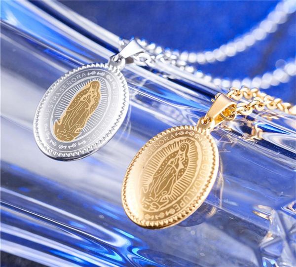 

gold silver two tone stainless steel religious pendant catholic jewelry the virgin mary medallion charm necklace for women5320765