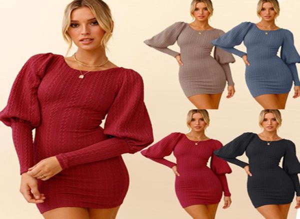 

women casual long sleeve sweater dress winter elegant mini bodycon autumn warm knitted dress womens robe pull3417226, Black;gray