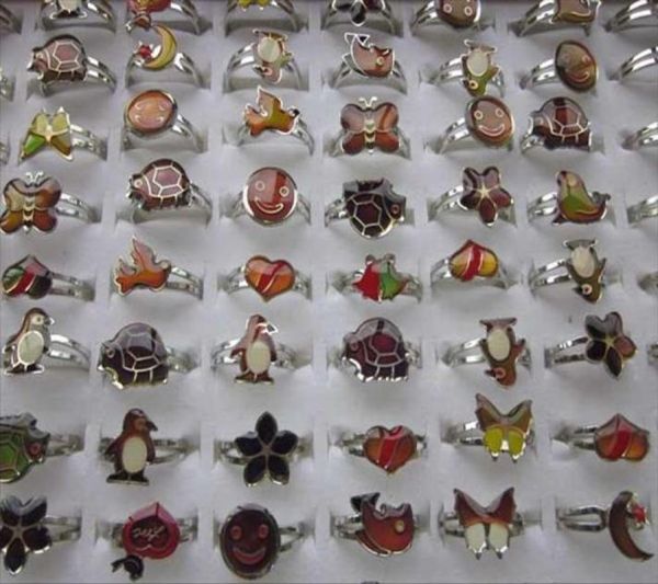 

mood temperature sensing mood ring alloy cartoon open mouth mood ring mix style52566293181208, Silver