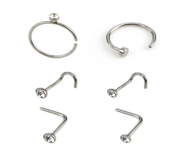 

mixed 6pcsset 316l stainless steel nose eyebrow studs lip nailing ring geometric c 7 shape rhinestone piercing jewellery4571057, Silver