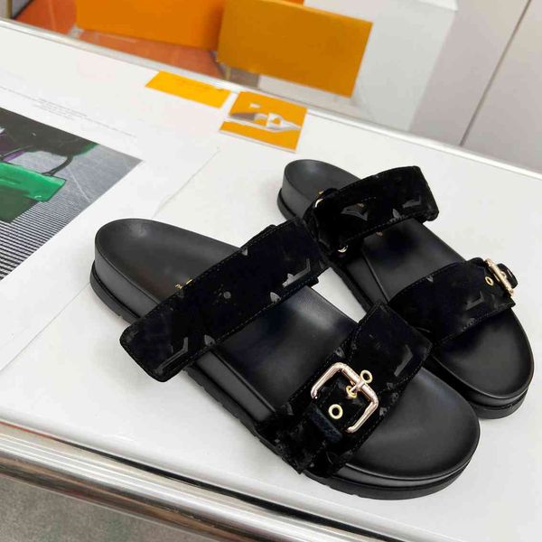 

designer luis sandals leather slippers women men fashion vuttonity slide classic flip-flops summer bvnfg, Black