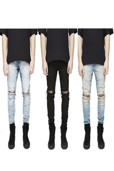 

wholefashion style men ripped jeans classic denim fabric destroyed male pants elastic 3 colors hiphop comfortable stretch tro4957310, Blue