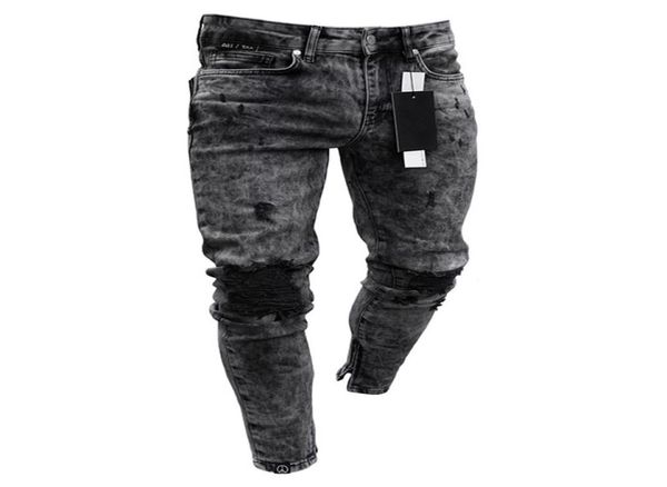 

feitong cotton jeans men spring 2020 menclothes denim pants distressed freyed slim fit casual trousers stretch ripped jeans9453338, Blue