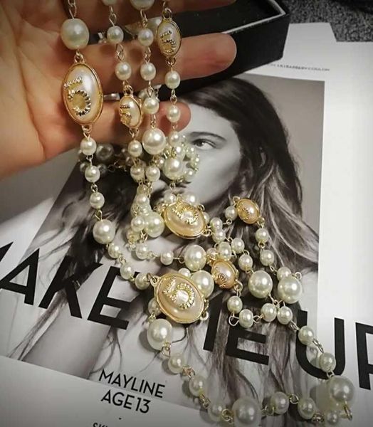 

2020 korean double layerd sweater long chain pearl necklace pendant jewelry for women party3272331, Silver