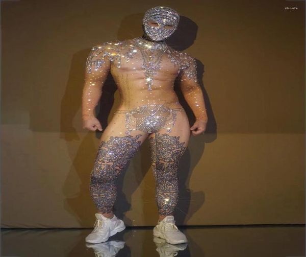 

stage wear deguisement nude gogo pole dance rave flesh color leotard men rhin jumpsuit mask celebrate costume outfit5538014, Black;red