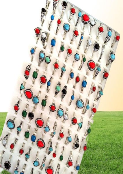

50pcs whole mixed silver turquoise female women girls rings cool rings unique fashion vintage retro jewelry9713597