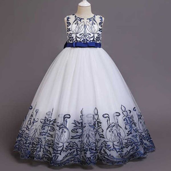 

girl's dresses teenager girls embroidered flower princess party long dresses children kids elegant chirstmas wedding vestidos clothingh, Red;yellow