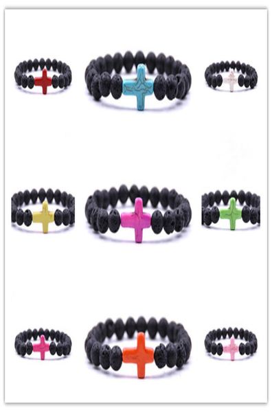 

9 colors natural lava stone prayer beads charms bracelets antifatigue cross volcanic rock men039s women039s diffuser jewelr6660695, Black