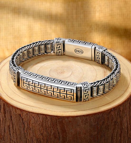 

brand new national tide back word pattern handwoven bracelet for men domineering korean version of the trendy personality retro a7846767, Golden;silver