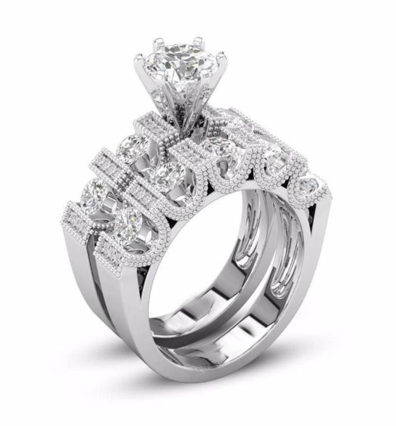 

unique choucong vintage fashion jewelry couple rings 925 silver fill retro eternity round cut white z cz diamond women bridal 4077736, Slivery;golden