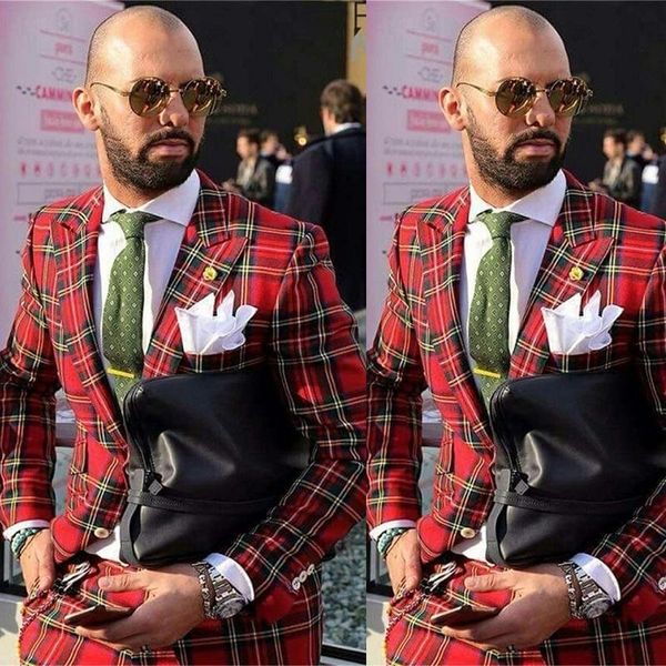

blazers fashionable italian red plaid men suits groomsmen peak lapel groom tuxedos 2 piece set wedding/prom/dinner man blazer, White;black