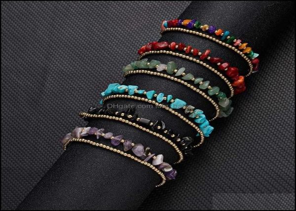 

anklets jewelry selling bohemian style natural gravel anklet doublelayer retro bell hand woven beaded foot chain drop delivery 206927696, Red;blue