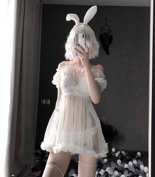 

women039s sleepwear kawaii lace babydoll lingerie pajamas set for women nightdress tulle temptation see through dress erot8314348, Black;red