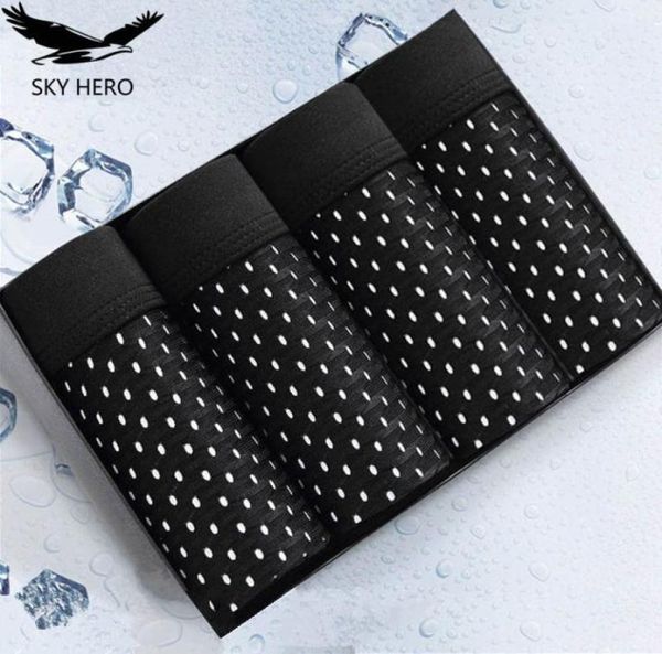 

4pcslot mesh boxer shorts men underwear boxers homme transparent mens underpants bamboo fiber panties ice silk size l7xl9360920, Black;white