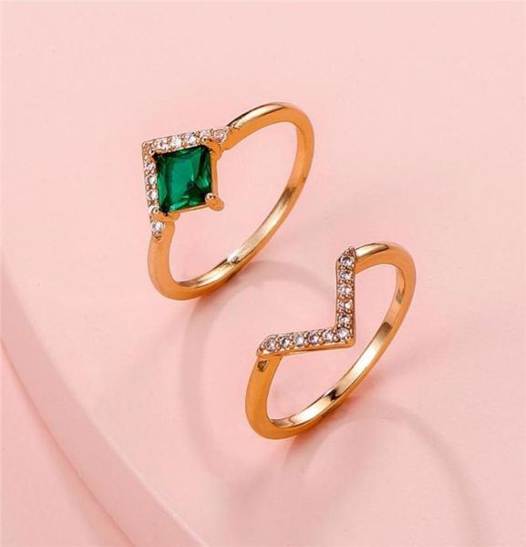 

wedding rings promise crystal for women anillos mujer unique design heart vshaped stacking rose gold ring set finger girls7183886, Slivery;golden