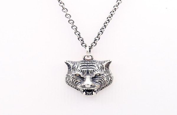 

s925 silver tiger head necklace vintage gatto series tiger head pendant necklace hip hop men and women tiger head clavicle chain6424280