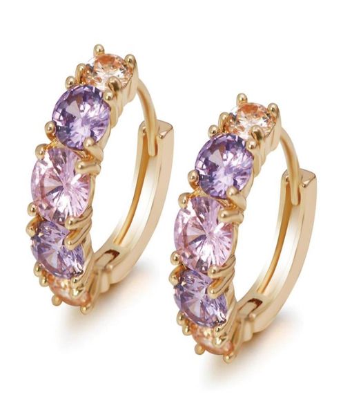 

mgfam 689e pink multicolor round zircon hoop earrings for women gold plated 18k fashion jewelry3214178, Golden;silver