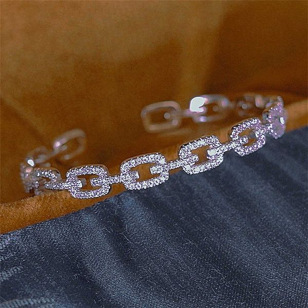 

light luxury micro inlaid zircon hollow square chain bracelet women's design sense net red niche hip hop fashion cool bracelet, Golden;silver