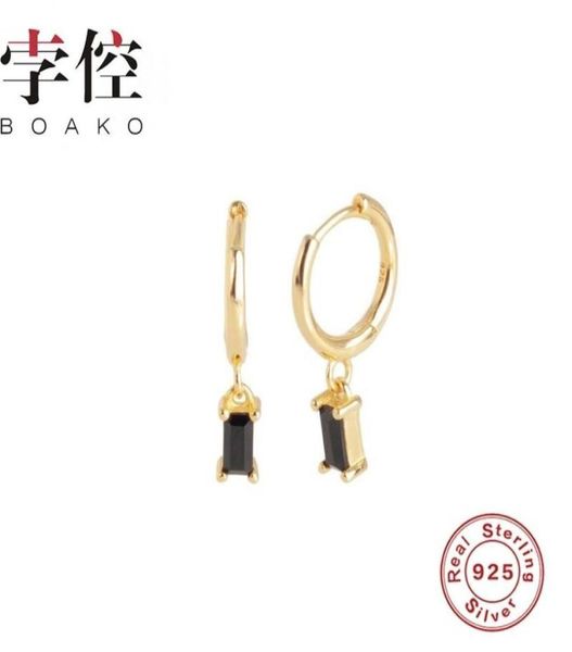 

hoop huggie boako earrings hoops kolczyki damskie 925 sterling silver rectangular black diamond mini pendientes jewelry brincos7934459, Golden;silver