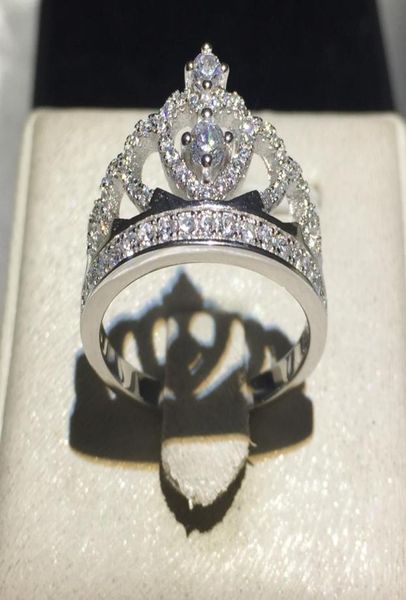 

handmade fashion lady crown ring 925 sterling silver 5a zircon cz engagement wedding rings5248897, Slivery;golden