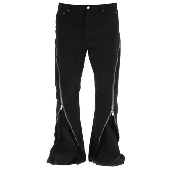 

men039s jeans owens ro banana double line high street dark multizipper loose straight flared denim trousers9988491, Blue