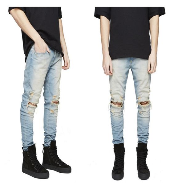 

slim fit ripped man jeans men histreet mens distressed denim joggers pants streetwear hip hop jean knee holes washed destroyed pl1002372, Blue