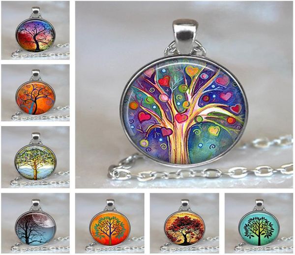 

tree of life glass cabochon statement necklace pendant jewelry vintage charm chain choker jewelry gift for women8731347, Silver