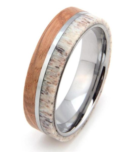

mens womens 8mm tungsten carbide ring deer antler and whisky barrel wood inlay wedding band comfort fit size 713 include half siz9048192, Slivery;golden