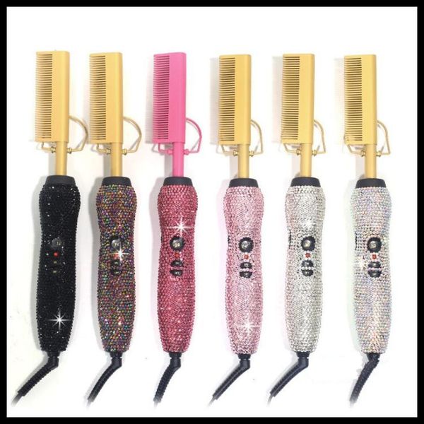 

stock crystal comb wet dry hair curler iron electric straightener environmentally friendly titanium alloy hair curler 9085449, Black