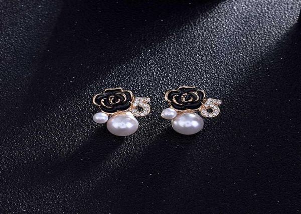 

stud 5 camellia flowers asymmetric earrings shadow quality women pink flower pearl6768783, Golden;silver