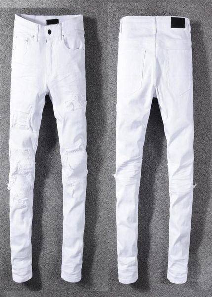 

luxurys designer mens jeans famous dasual design slimleg white embroidery snake motorcycle summer trousers pencil pantssize 29405831560, Blue