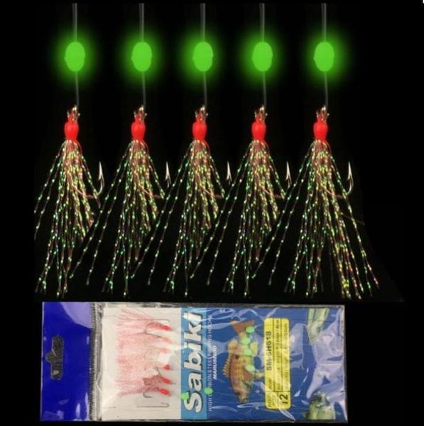 

50bag sabiki fishing lure rigs pink barbed sharp hook with luminous bean fishing tackle99647028242319