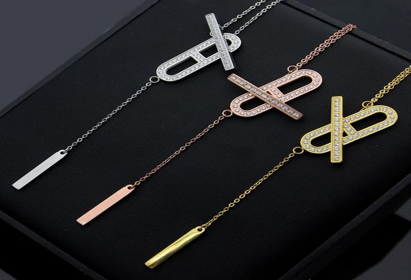 

europe america fashion lady 316l titanium steel ot clasp h letter 18k plated gold necklaces with tassels pendant engagement gift 31543382, Silver