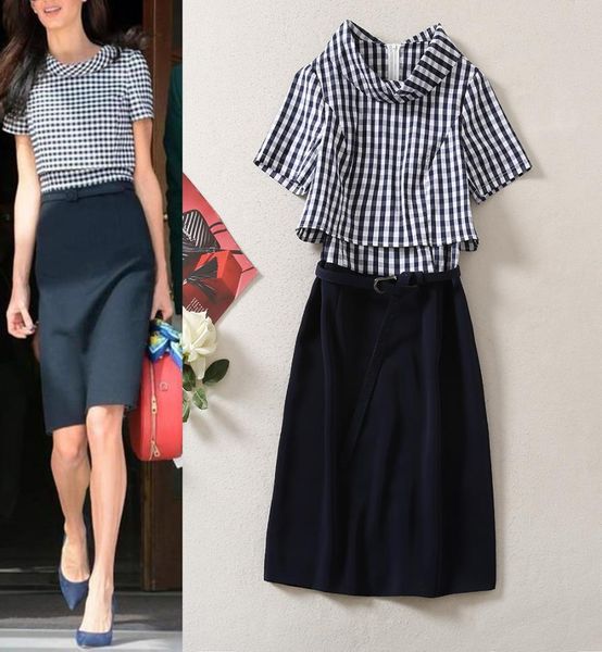 

highquality summer runway stlye plaid stitching fake twopiece dress7058723, Black