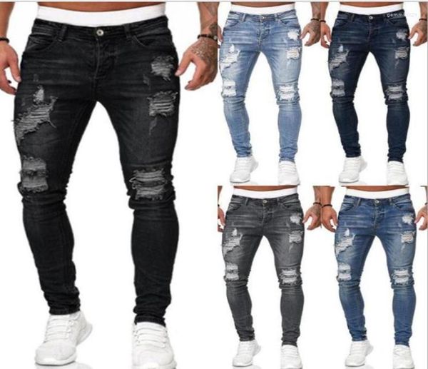 

men039s jeans adisputent sweatpants hole pants casual summer autumn male ripped skinny trousers slim biker outwears7876333, Blue