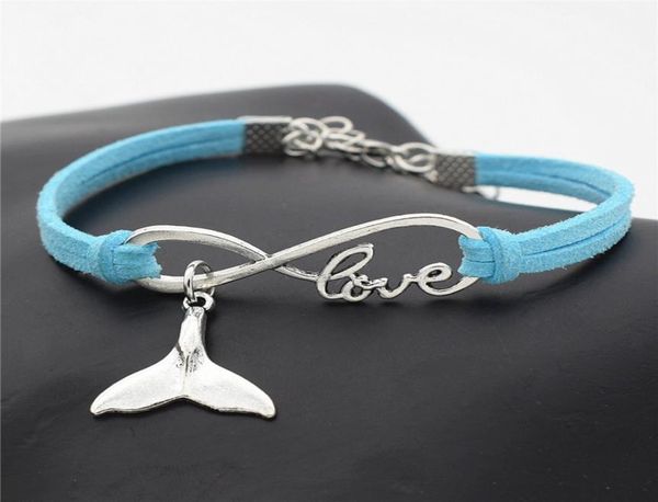 

2019 new blue velvet leather suede bracelets metal silver infinity love sea animal whale tail wrap bangles women men femme wristba4714650, Golden;silver