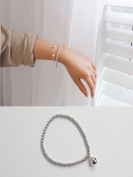 

925 sterling silver beads bracelets for women pulseras simple elastic 3mm hollow bangles fine jewelry4326340, Golden;silver