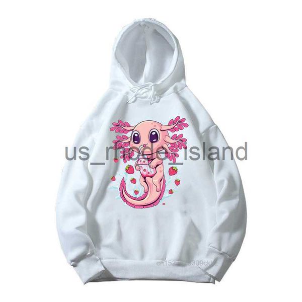 

jackets hoodies axolotl drinking strawberry milk design girls white hoodies cute pink axolotl print kids comfy versatile clothes boy trend