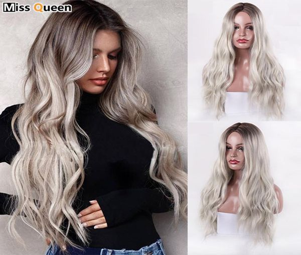 

long womens wigs ombre platinum blonde wigs heat resistant part side synthetic wavy for african american women cosplay9505849, Black